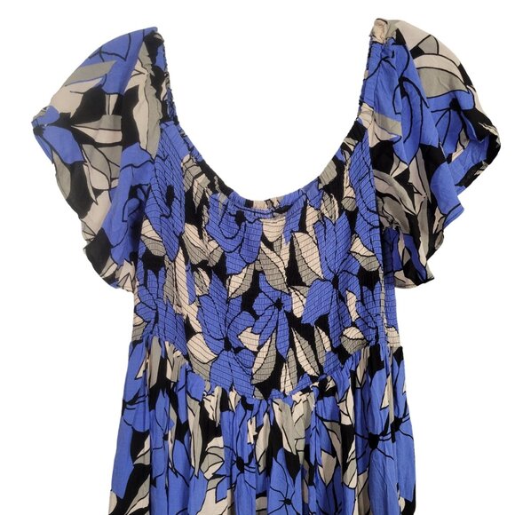 Free People Size L Dress Louise Off Shoulder Mini Floral Smocked Mini Flutter - Picture 5 of 11